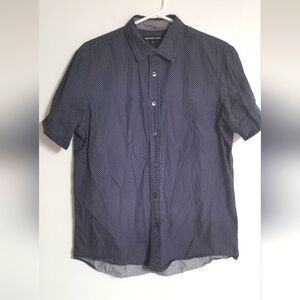 Michael Kors Men's Classic Fit Button Down Short Sleeve Blue & White Dot Shirt M